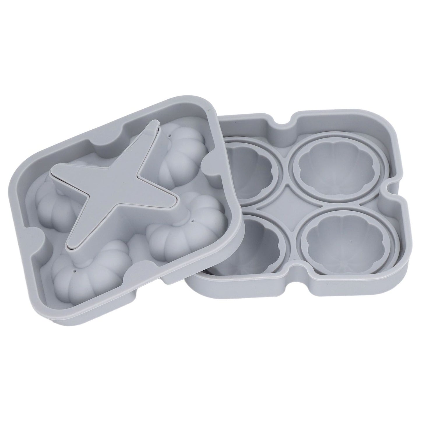 Pumpkin Ice Ball Mold 3D Pumpkin Shape Food Grade Silicone 4 Cells Easy Release Whiskey Ice Mold for Coffee Tea Cocktail Gray