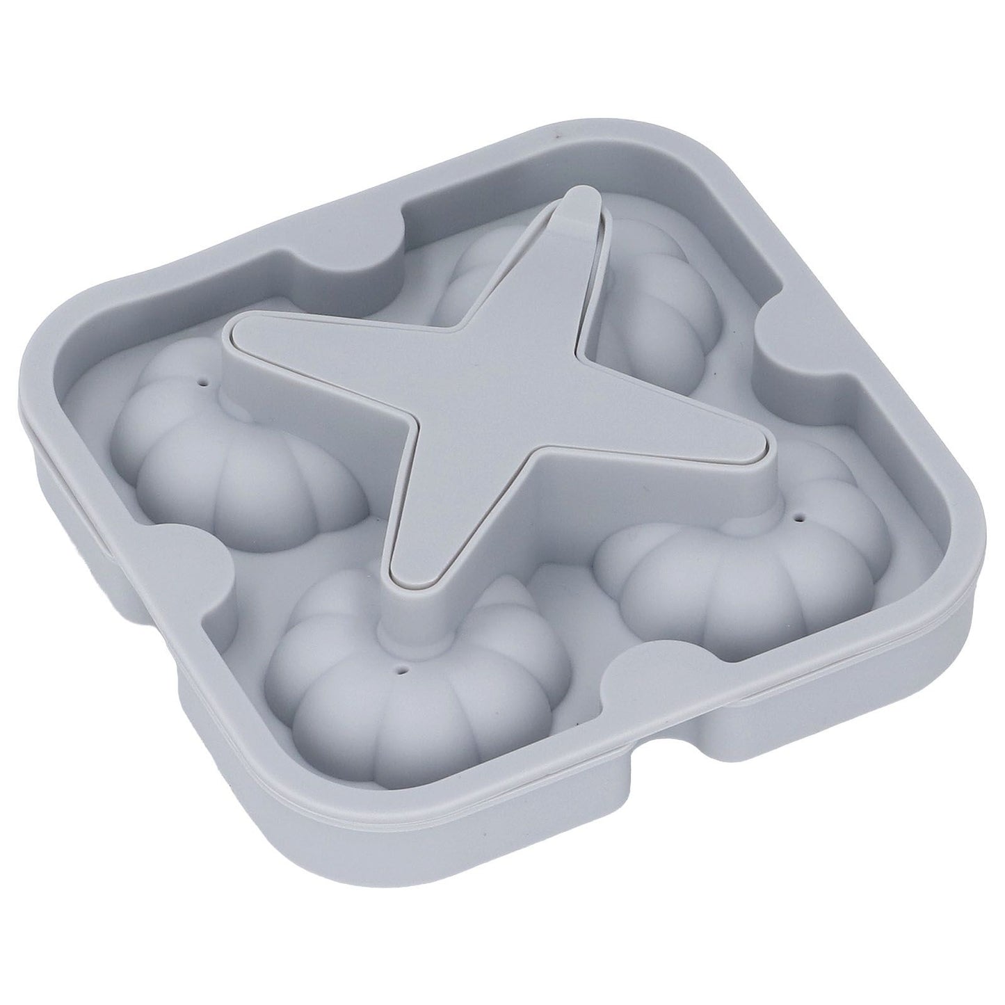 Pumpkin Ice Ball Mold 3D Pumpkin Shape Food Grade Silicone 4 Cells Easy Release Whiskey Ice Mold for Coffee Tea Cocktail Gray