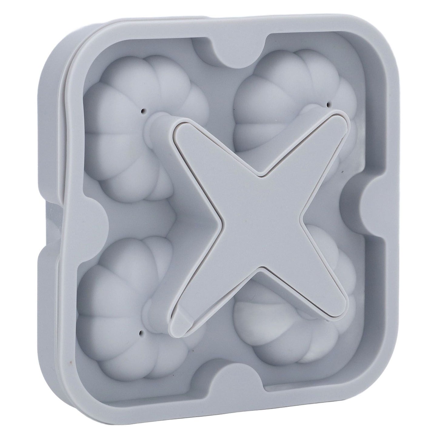 Pumpkin Ice Ball Mold 3D Pumpkin Shape Food Grade Silicone 4 Cells Easy Release Whiskey Ice Mold for Coffee Tea Cocktail Gray