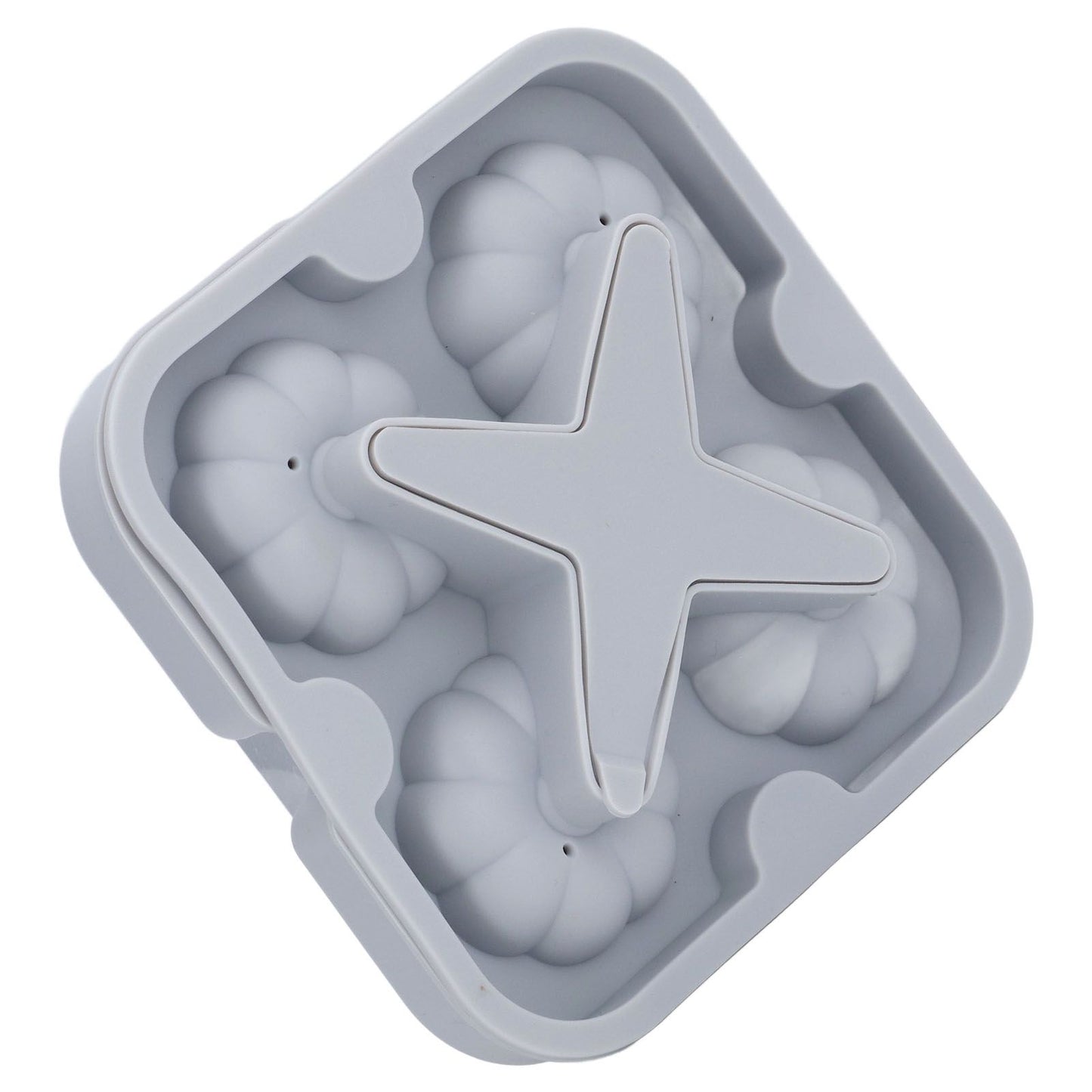 Pumpkin Ice Ball Mold 3D Pumpkin Shape Food Grade Silicone 4 Cells Easy Release Whiskey Ice Mold for Coffee Tea Cocktail Gray