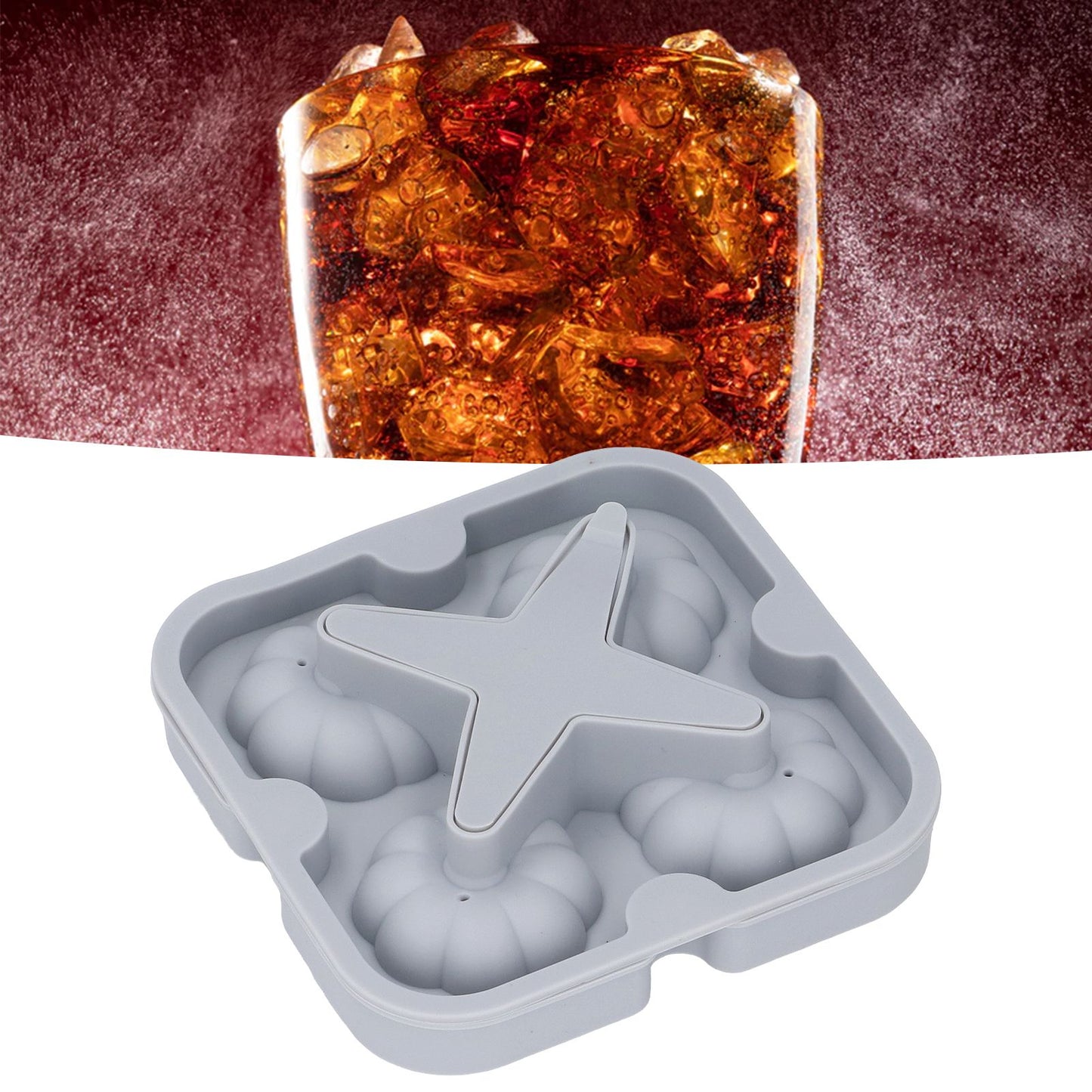 Pumpkin Ice Ball Mold 3D Pumpkin Shape Food Grade Silicone 4 Cells Easy Release Whiskey Ice Mold for Coffee Tea Cocktail Gray