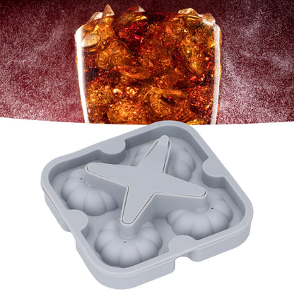 Pumpkin Ice Ball Mold 3D Pumpkin Shape Food Grade Silicone 4 Cells Easy Release Whiskey Ice Mold for Coffee Tea Cocktail Gray