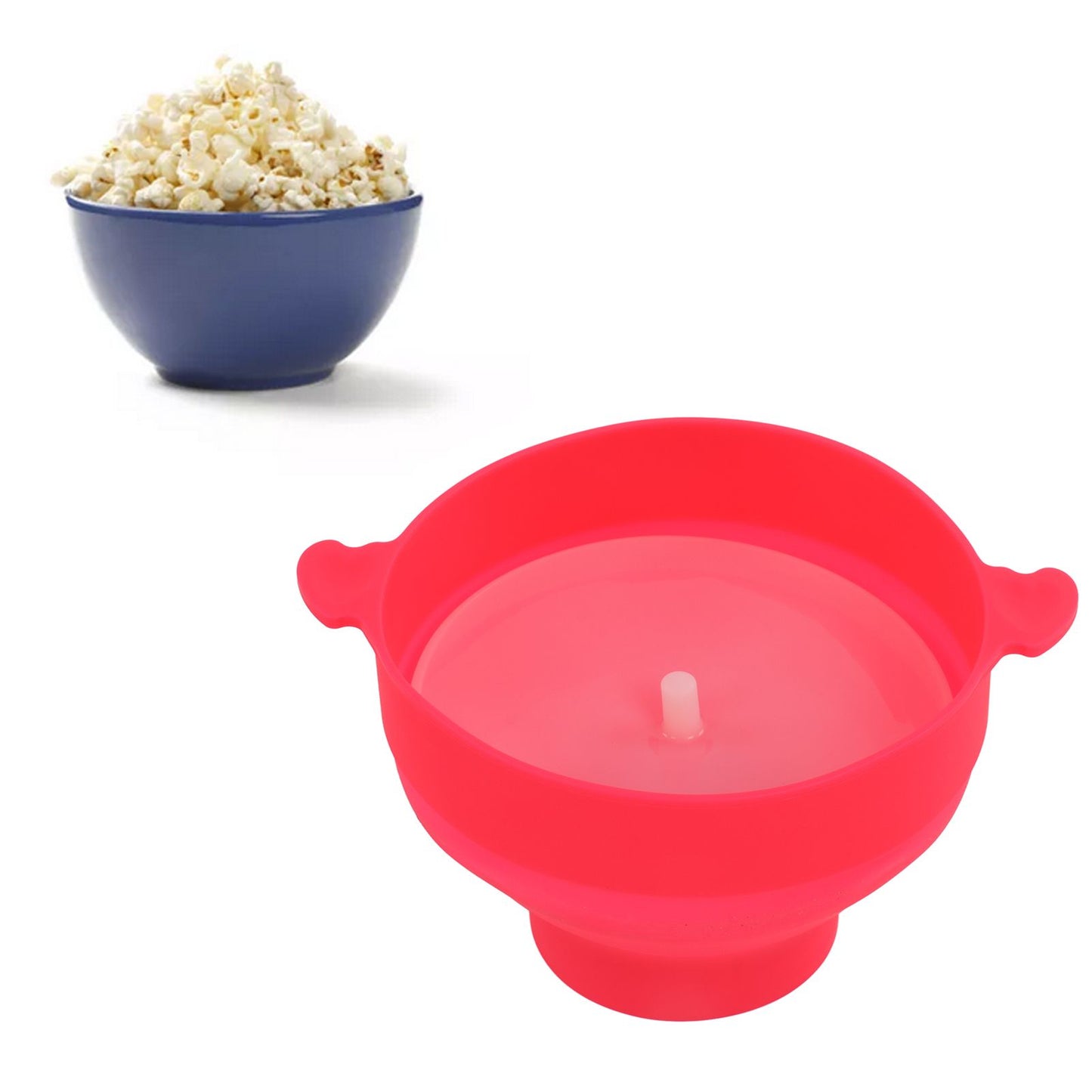 Microwavable Popcorn Bowl with Transparent Lid and Handle Collapsible Silicone Popcorn Maker for Home Rose Red