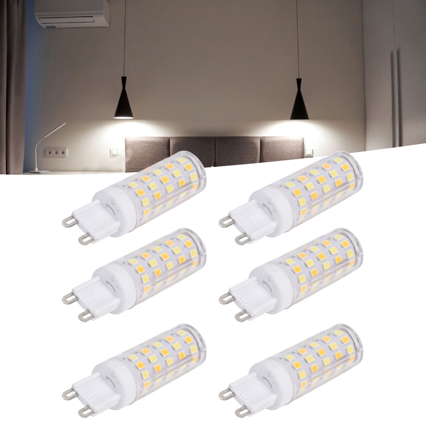6PCS 66LED G9 Light Bulb 9W 85‑265V Small Ceiling Lamp Bulb 3 Light Color Wall Lamp Bulb for Home