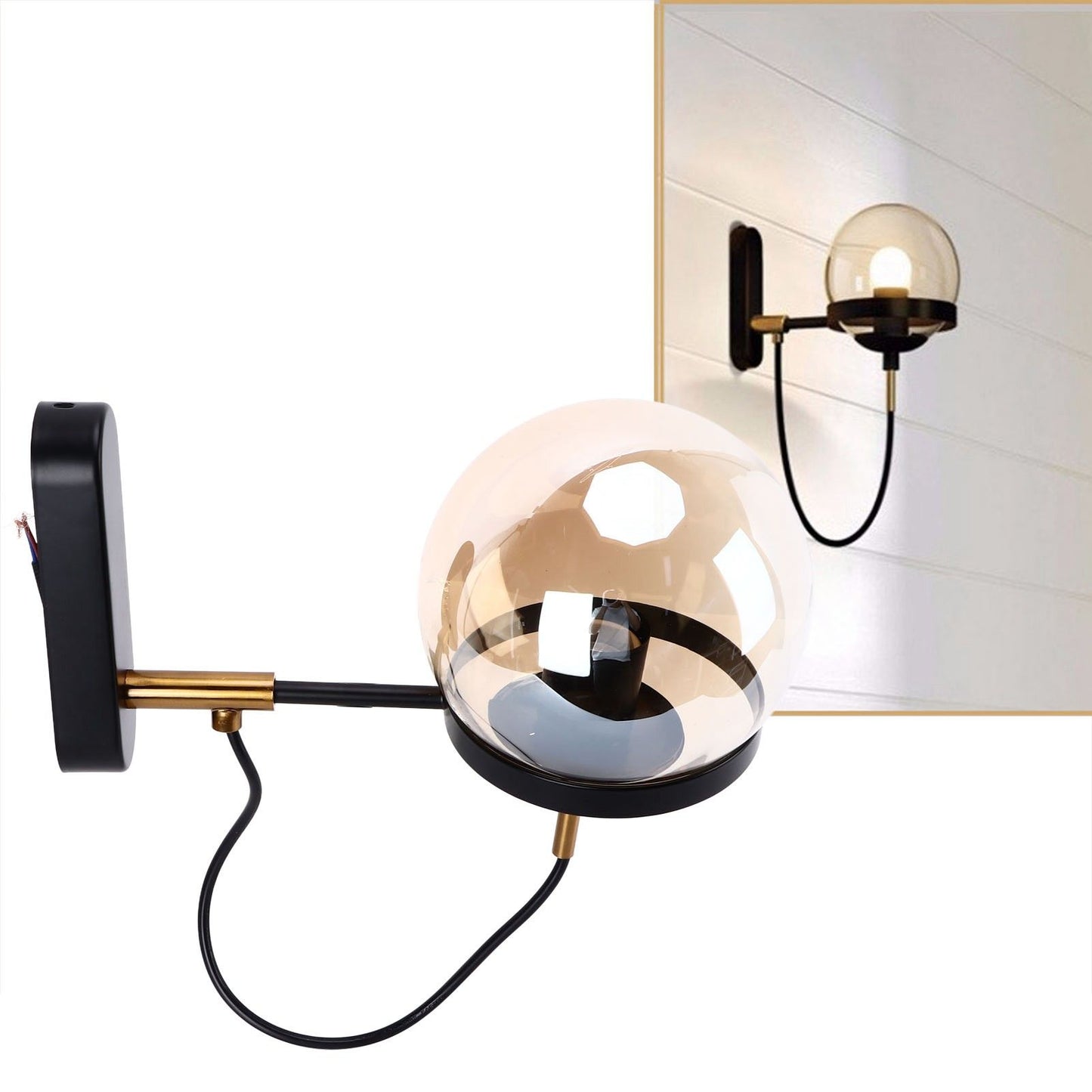 Wall Lamp Blowing Technology Transparent Soft Lighting Fashion Design Glass Ball Lamp 110‑220VBlack Tan Lampshade