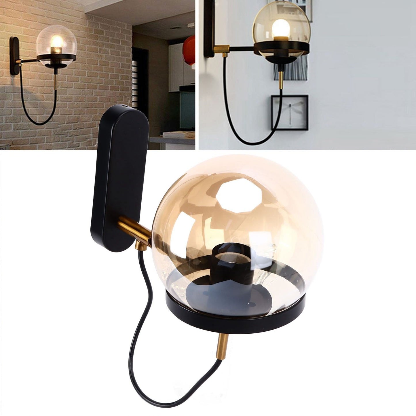 Wall Lamp Blowing Technology Transparent Soft Lighting Fashion Design Glass Ball Lamp 110‑220VBlack Tan Lampshade