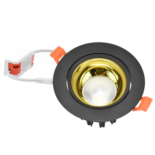 LED Downlight Aluminum Adjustable Angle Dustproof Ceiling Embedded Spotlight for Living Room Bedroom 100‑264VBlack Shell Golden Cup