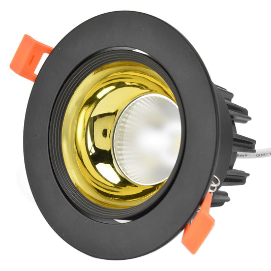 LED Downlight Aluminum Adjustable Angle Dustproof Ceiling Embedded Spotlight for Living Room Bedroom 100‑264VBlack Shell Golden Cup