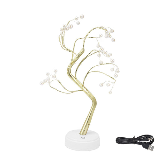 Tabletop Bonsai Tree Lamp Adjustable Safe Use Stable Night Light with Copper Wire USB Cable for Home Christmas Office36L Pearl Warm Light