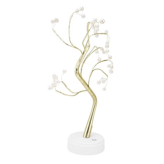 Tabletop Bonsai Tree Lamp Adjustable Safe Use Stable Night Light with Copper Wire USB Cable for Home Christmas Office36L Pearl Warm Light
