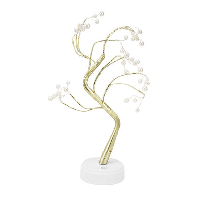 Tabletop Bonsai Tree Lamp Adjustable Safe Use Stable Night Light with Copper Wire USB Cable for Home Christmas Office36L Pearl Warm Light