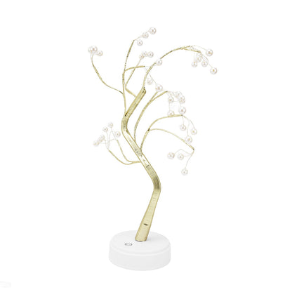 Tabletop Bonsai Tree Lamp Adjustable Safe Use Stable Night Light with Copper Wire USB Cable for Home Christmas Office36L Pearl Warm Light
