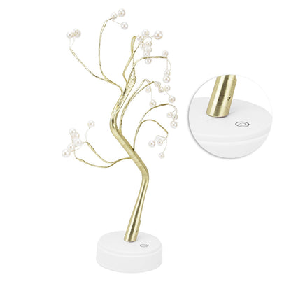 Tabletop Bonsai Tree Lamp Adjustable Safe Use Stable Night Light with Copper Wire USB Cable for Home Christmas Office36L Pearl Warm Light