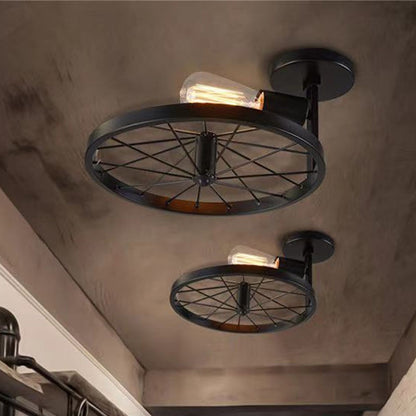 Wall Lamp Decorative Wheel Light Retro Industrial Style Iron for Balcony Corridor Black