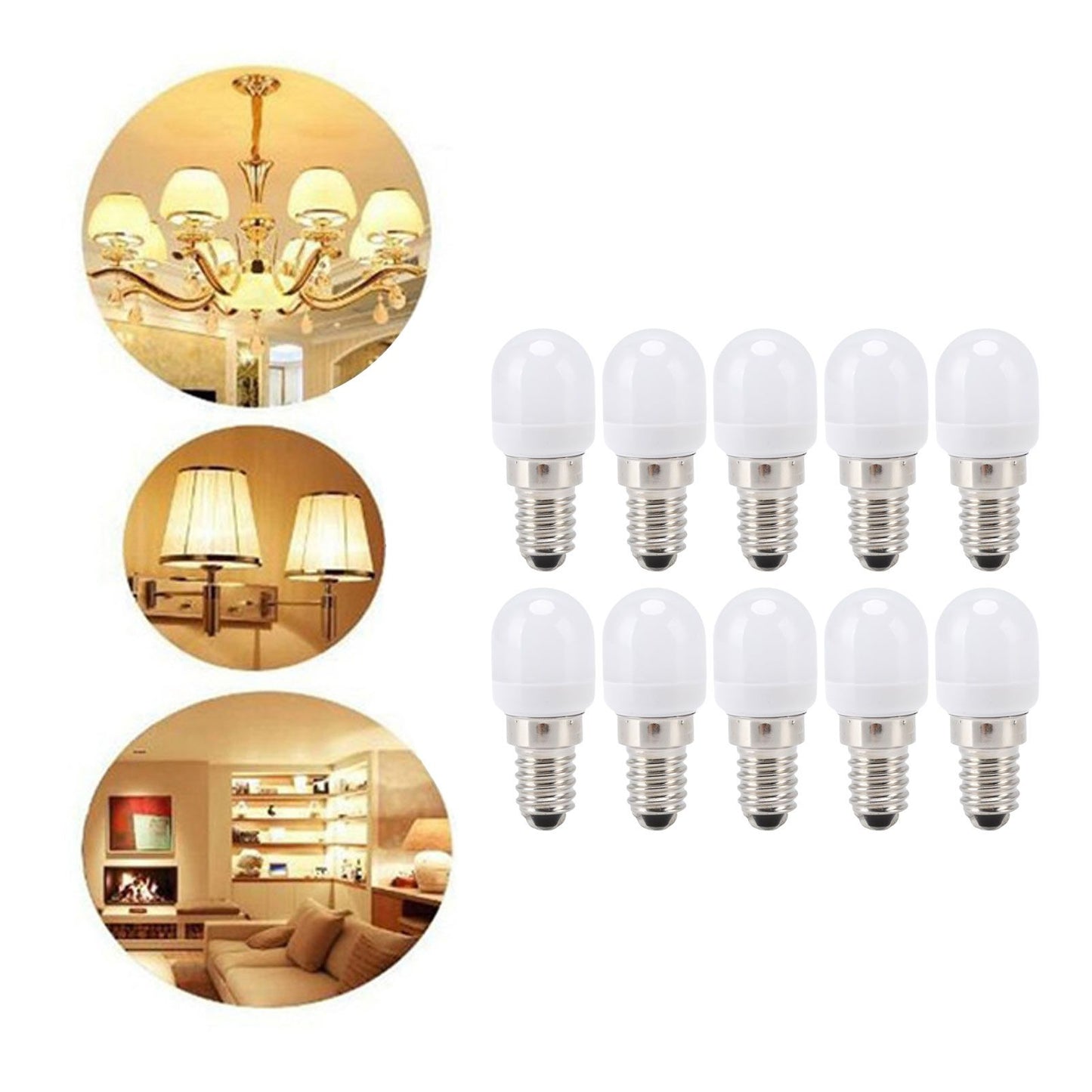 10Pcs E14 Light Bulb Stainless Steel 1.5W 220V LED Bulb for Chandelier Ceiling Cabinet Wall Table Lamps Warm White Light