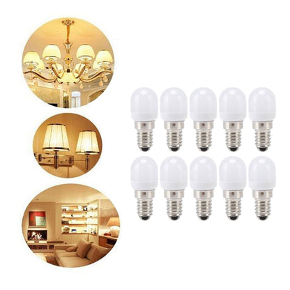 10Pcs E14 Light Bulb Stainless Steel 1.5W 220V LED Bulb for Chandelier Ceiling Cabinet Wall Table Lamps Warm White Light