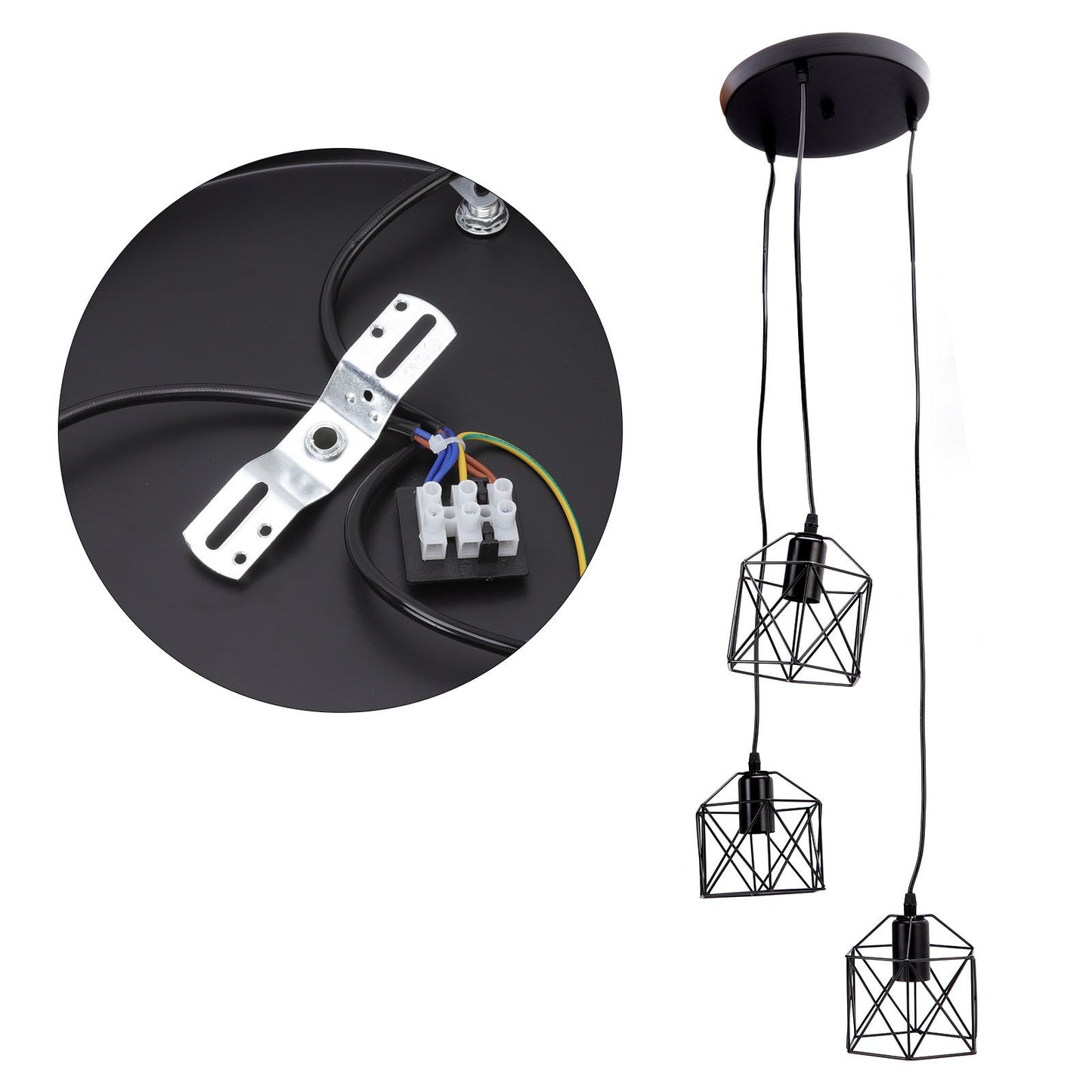 Antique Pendant Lampshade E27 3 Head Retro Unique Style Hanging Light Shade for Home Cafes 85‑240V