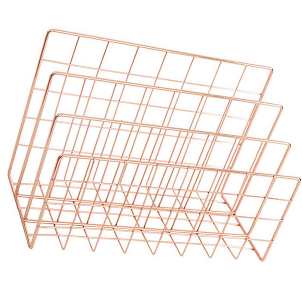 Letter Holder Iron Metal Three Grid Bookcase Holder Multifunctional File Sorter Organizer