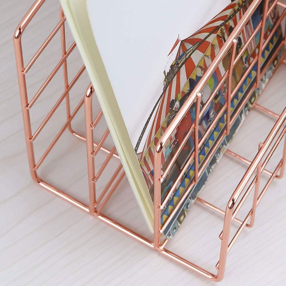 Letter Holder Iron Metal Three Grid Bookcase Holder Multifunctional File Sorter Organizer