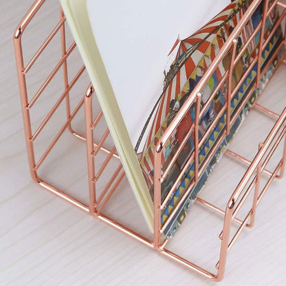 Letter Holder Iron Metal Three Grid Bookcase Holder Multifunctional File Sorter Organizer