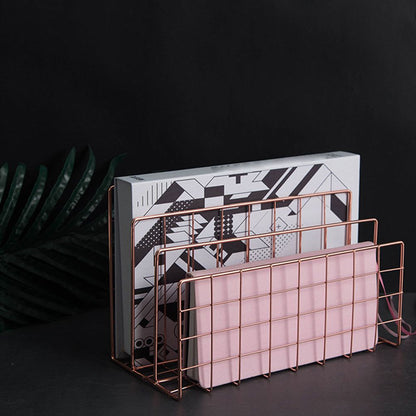 Letter Holder Iron Metal Three Grid Bookcase Holder Multifunctional File Sorter Organizer