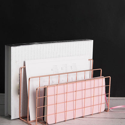 Letter Holder Iron Metal Three Grid Bookcase Holder Multifunctional File Sorter Organizer