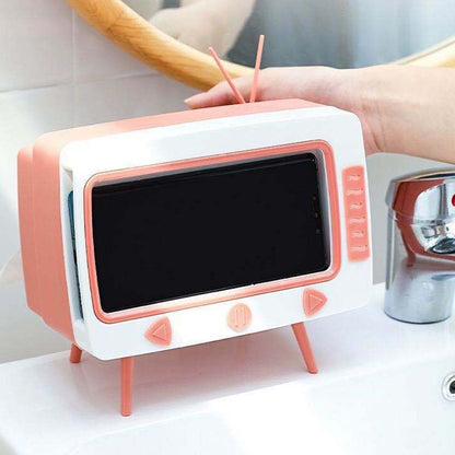 Retro Tissue Box Television Shaped Roll Paper Storage Container Built In Phone Holder