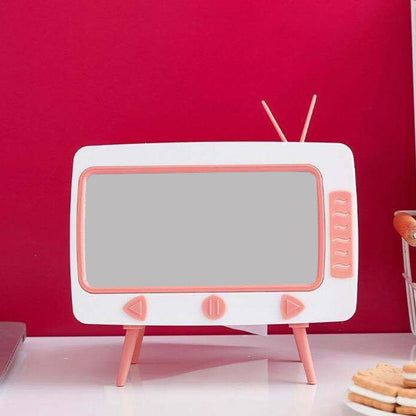 Retro Tissue Box Television Shaped Roll Paper Storage Container Built In Phone Holder