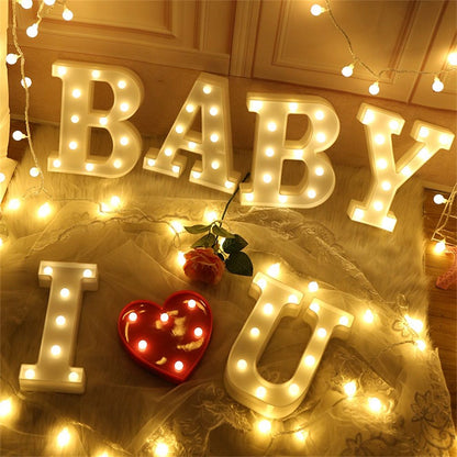 LED 26 Alphabet Letter Number Lights Ampersand and Symbol Love Heart Light Up Sign Lamp For Love Wedding Home Party Holiday Bar Decoration