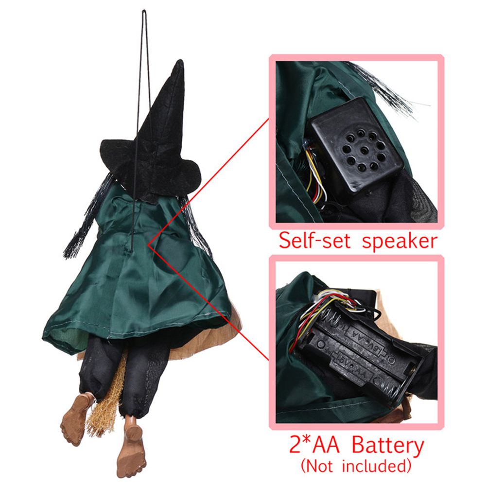 Halloween Hanging Witch Dolls Voice Control Prop Animated Ghost Scary Riding Broom Wall Hanging Party Outdoor Home Decoration Toy