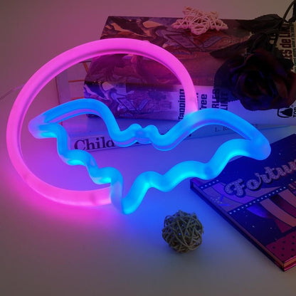 Halloween Neon Signs Moon and Bat LED Neon Lights USB Battery Powered Neon Light Sign for Wall Decor Room Bar Party Kids Gift