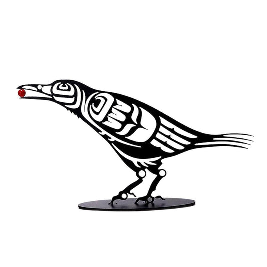 Metal Crow Figurine Crow with Berry Statue Desktop Decor Home Ornament Bird Silhouette Art