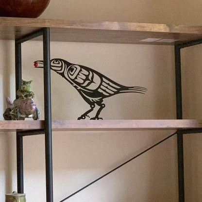 Metal Crow Figurine Crow with Berry Statue Desktop Decor Home Ornament Bird Silhouette Art