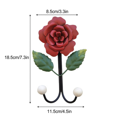 Wrought Iron Rose Flowers Double Hook Small Hook Door Behind Bathroom Kitchen Wall Perforation Free Porch Decoration
