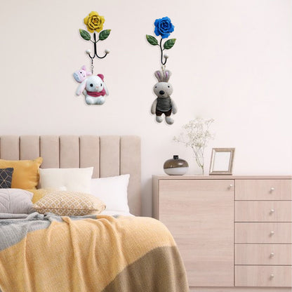 Wrought Iron Rose Flowers Double Hook Small Hook Door Behind Bathroom Kitchen Wall Perforation Free Porch Decoration