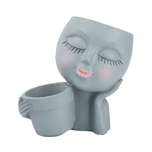 Dual Flower Pot Resin Cute Look Decorative Flower Planter for Home Balcony Courtyard