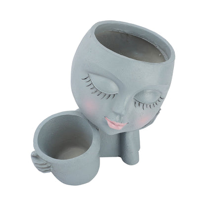 Dual Flower Pot Resin Cute Look Decorative Flower Planter for Home Balcony Courtyard