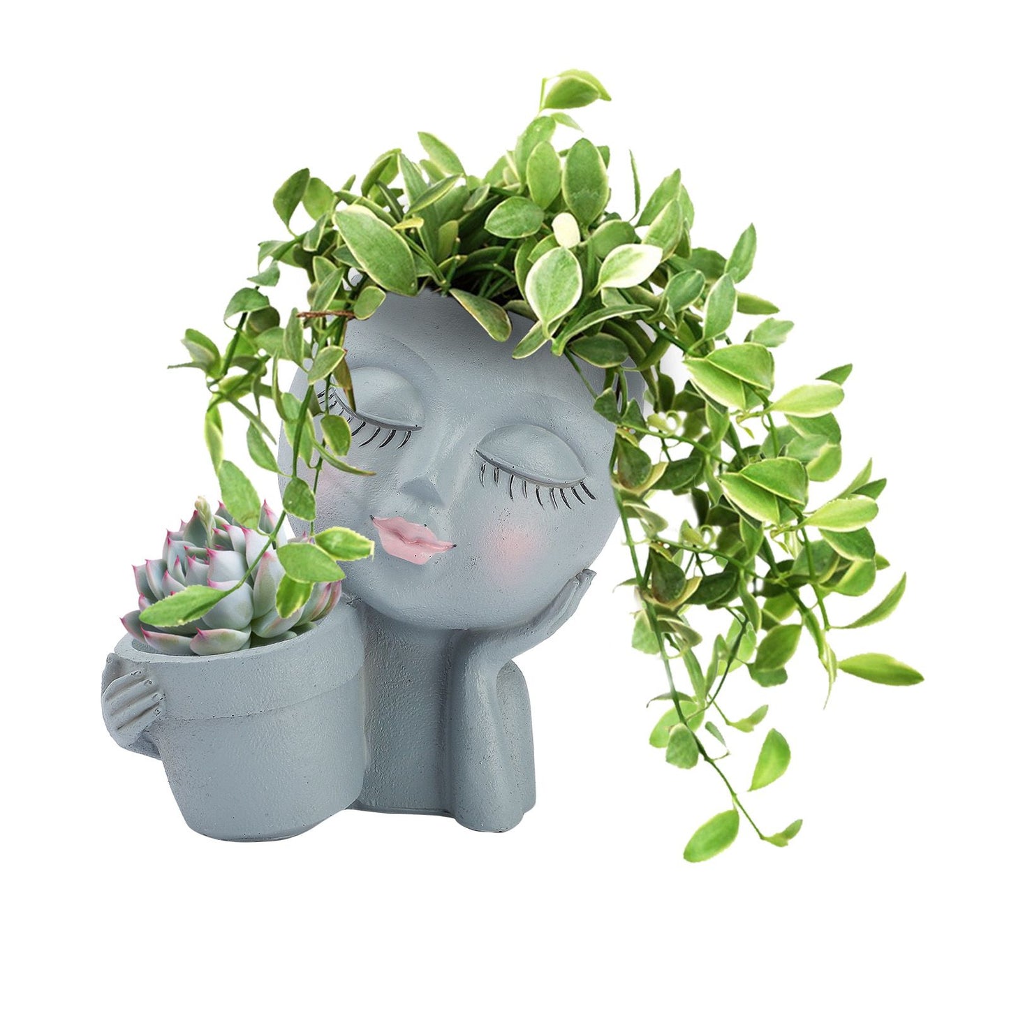 Dual Flower Pot Resin Cute Look Decorative Flower Planter for Home Balcony Courtyard