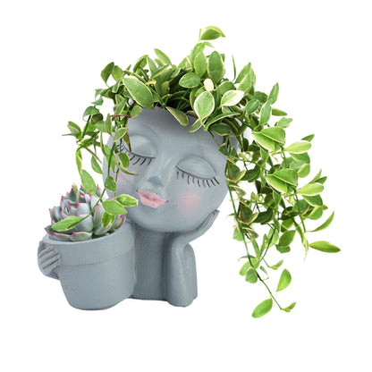 Dual Flower Pot Resin Cute Look Decorative Flower Planter for Home Balcony Courtyard