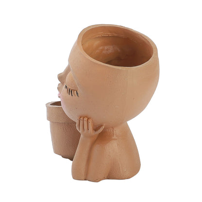 Dual Flower Pot Resin Cute Look Decorative Flower Planter for Home Balcony Courtyard