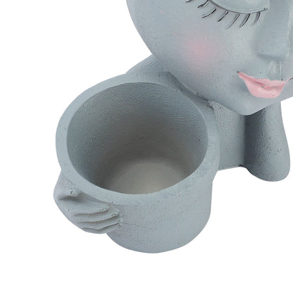 Dual Flower Pot Resin Cute Look Decorative Flower Planter for Home Balcony Courtyard