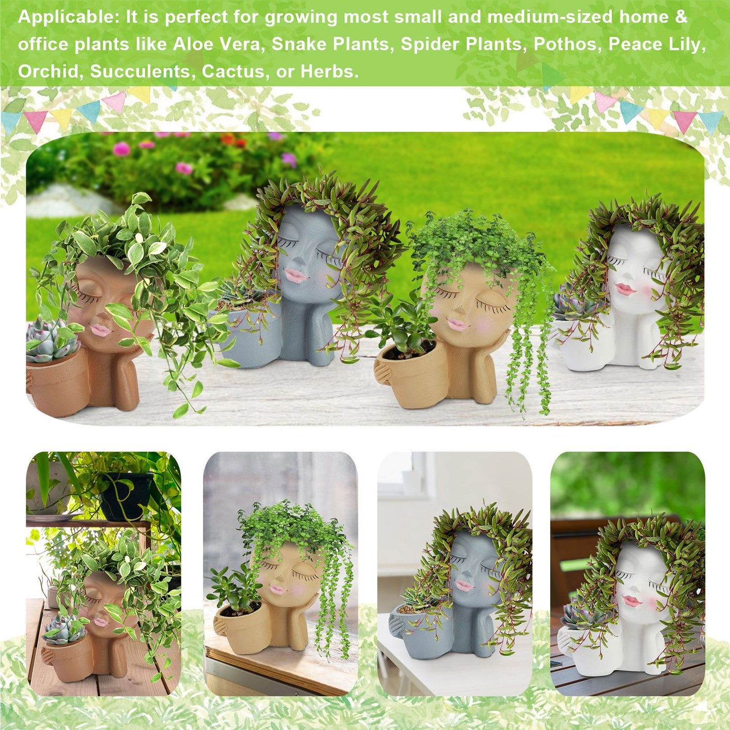 Dual Flower Pot Resin Cute Look Decorative Flower Planter for Home Balcony Courtyard