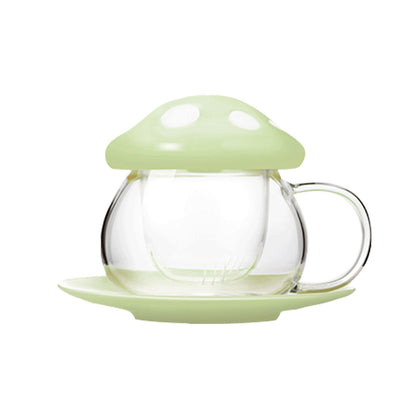 Cute Mushroom Shaped Teacup Ceramic Glass Filter Tea Cup Set