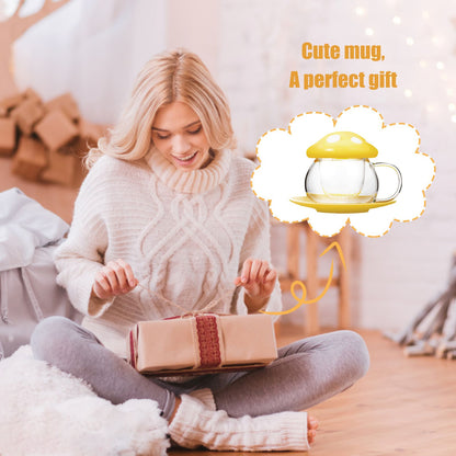 Cute Mushroom Shaped Teacup Ceramic Glass Filter Tea Cup Set