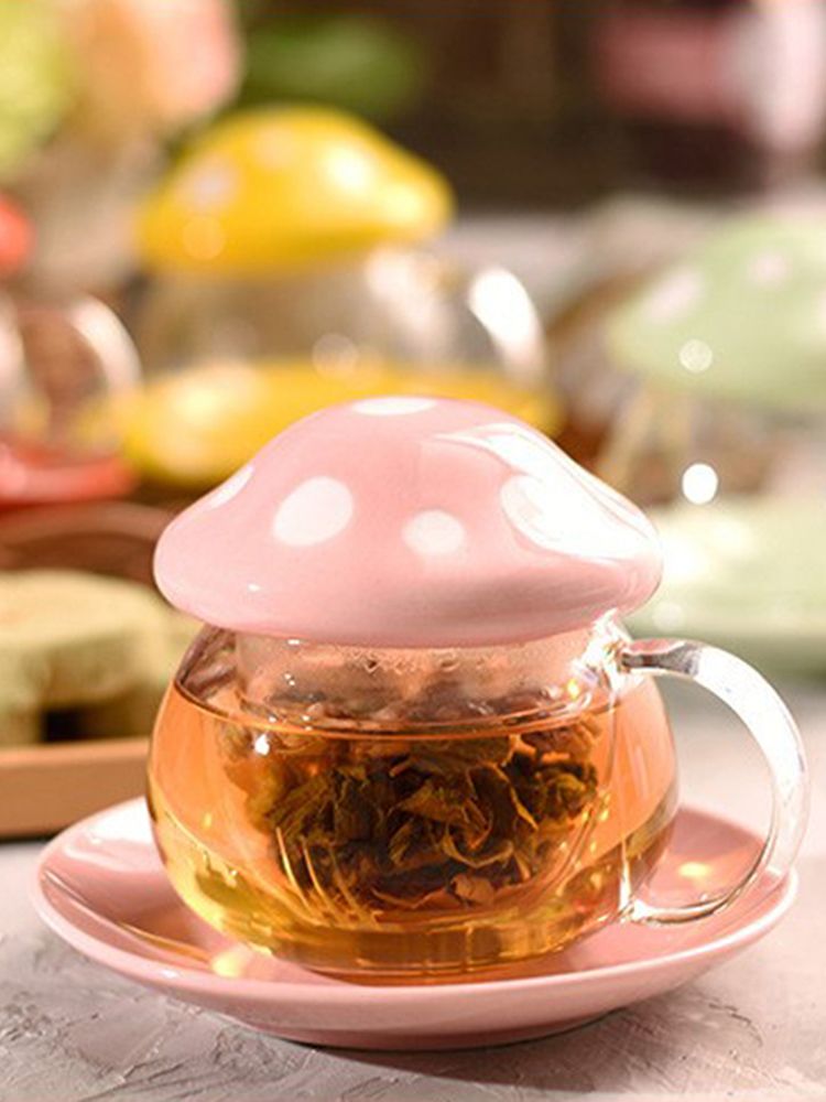 Cute Mushroom Shaped Teacup Ceramic Glass Filter Tea Cup Set