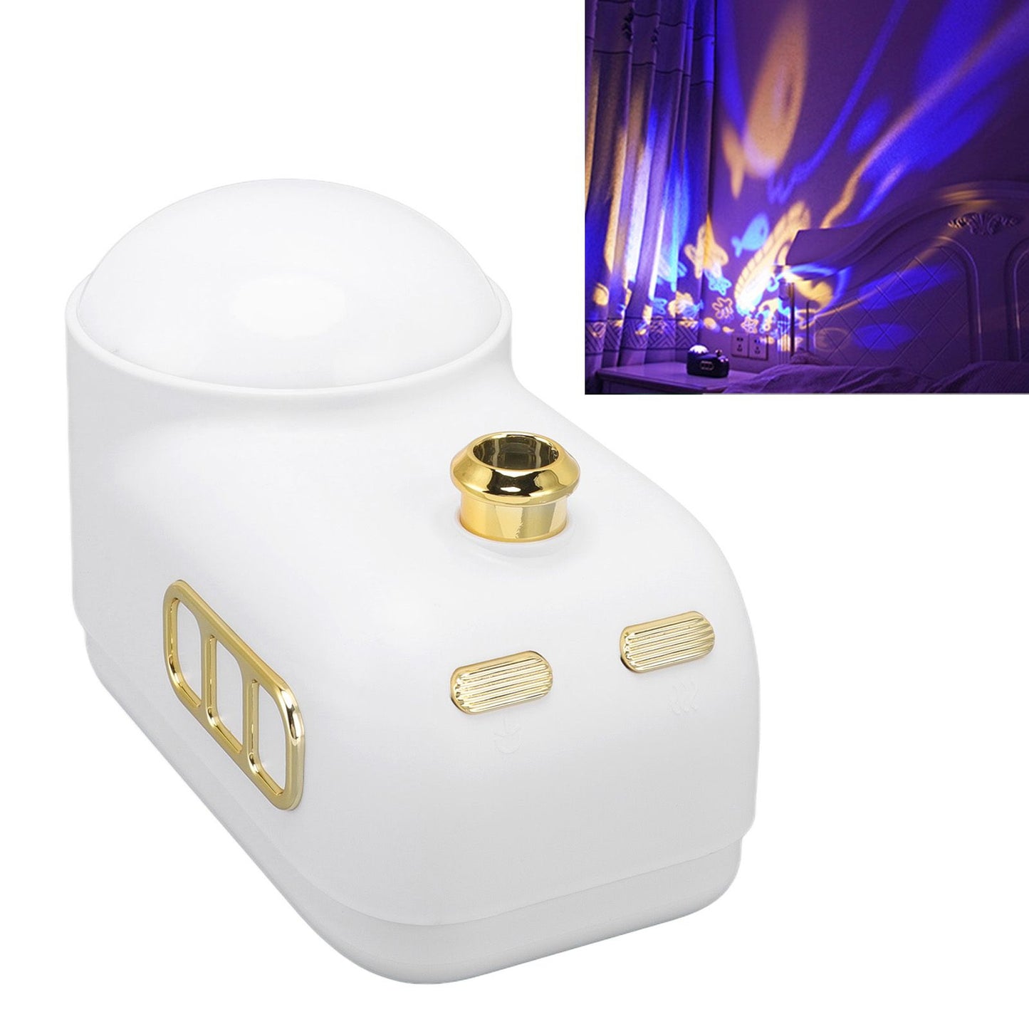 Train Air Humidifier Projector Cartoon Retro Charging Soft Light Desktop Humidifier Night Light for Bedroom Office White