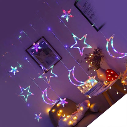 Star Moon Curtain String Lights LED Lamp Add Romantic Ambience Window Curtain Lights for Bedroom Living Room Shop Color