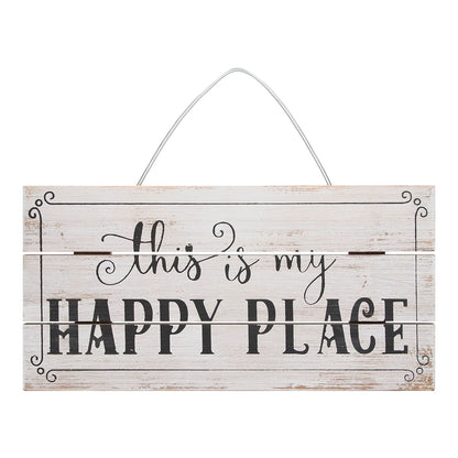 Decorative Wooden Sign Novel Waterproof Table Sign Hanging Decoration with Happy Place for Courtyard