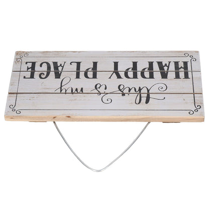 Decorative Wooden Sign Novel Waterproof Table Sign Hanging Decoration with Happy Place for Courtyard