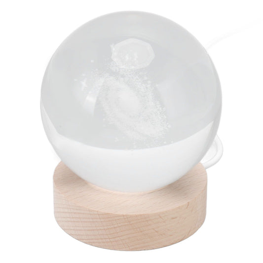 Crystal Ball Night Light Wired Button Switch Round 3D Decorative Crystal Ball with Base for Home Galactic System Warm Light
